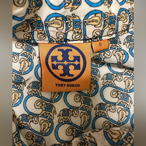 Tory Burch Tunic Dress Womens 8 Elephant Pintucked 3/4 Sleeve Drawstring Waist - Picture 9 of 9